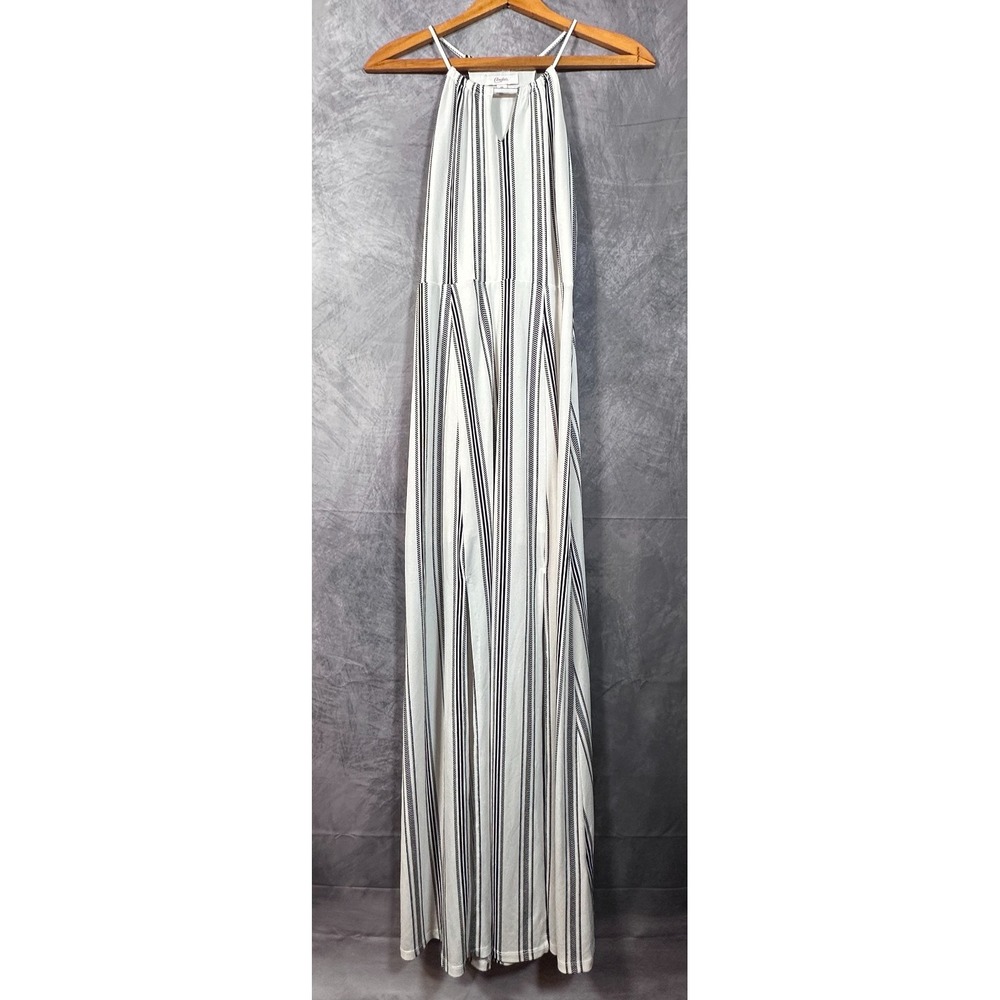 Candies Halter Dress Womens XS White Black Striped Stretch Maxi Thigh Slit